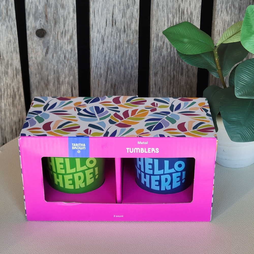 Tabitha Brown 2pk Metal Tumblers: Hello There! Green & Blue - Picture 2 of 6